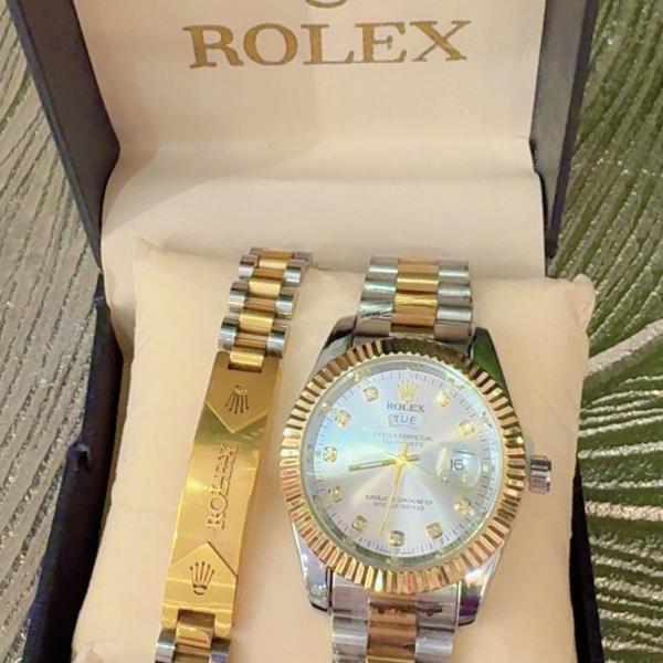 Gold and silver men's watch and bracelet